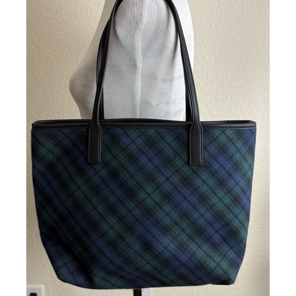 Talbots Tartan Plaid Tote Bag Blue Green Handbag Preppy Everyday Brand New - Picture 7 of 15